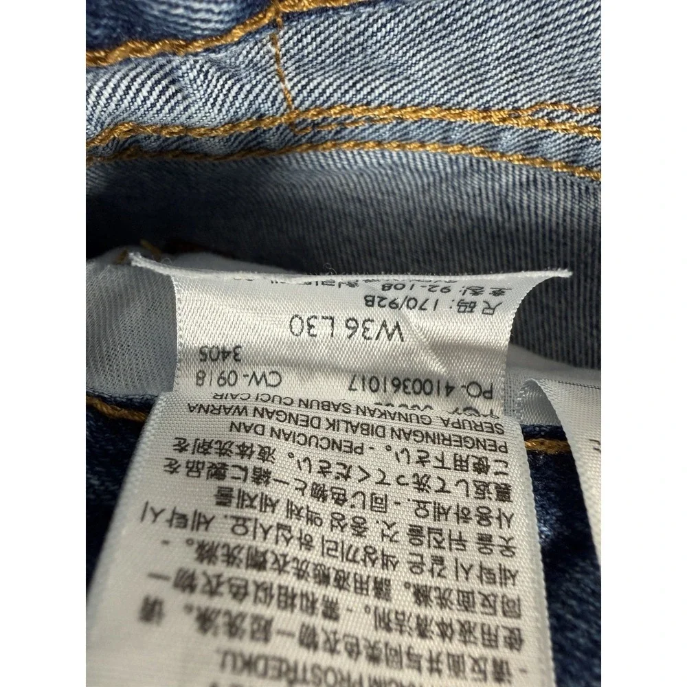 Levis 505 Men 36x30 Blue Medium Wash Straight Fit Denim Classic Dad Jeans Work